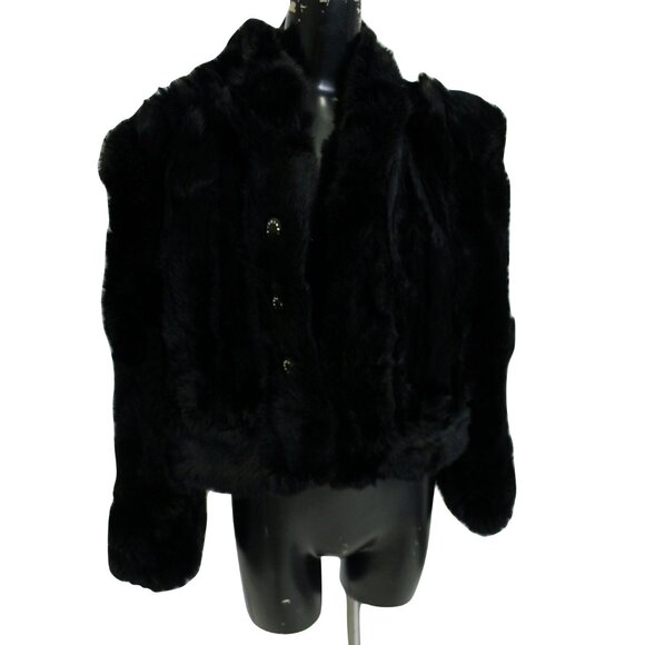 Polo Norte Rabbit Fur Black Jacket 100% Genuine Fur Size Small/Medium - Picture 1 of 7
